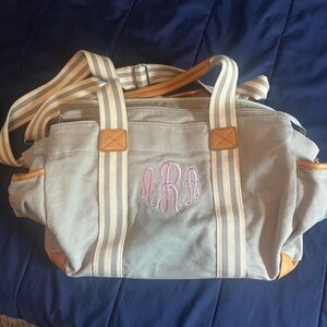 Pottery Barn Gray and Tan Baby Bag with Leather Trim